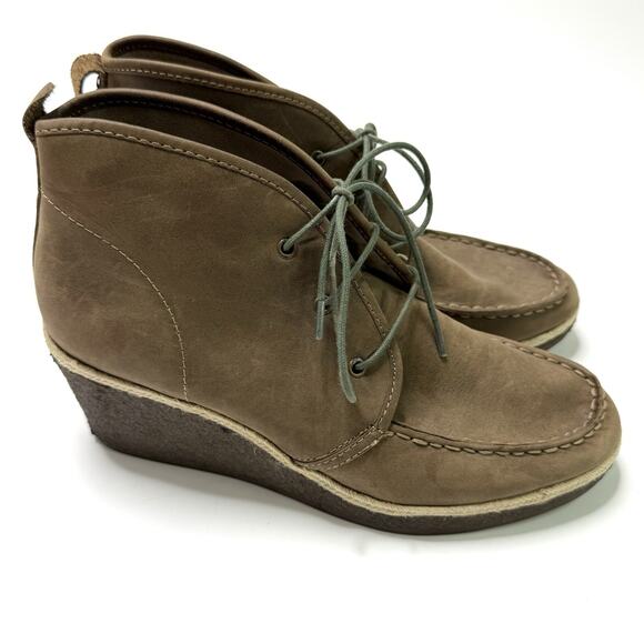 Olukai Womans Boots Brown Leather Wali Wedges Platform Size 9.5 EU 39 Laces - Picture 1 of 11